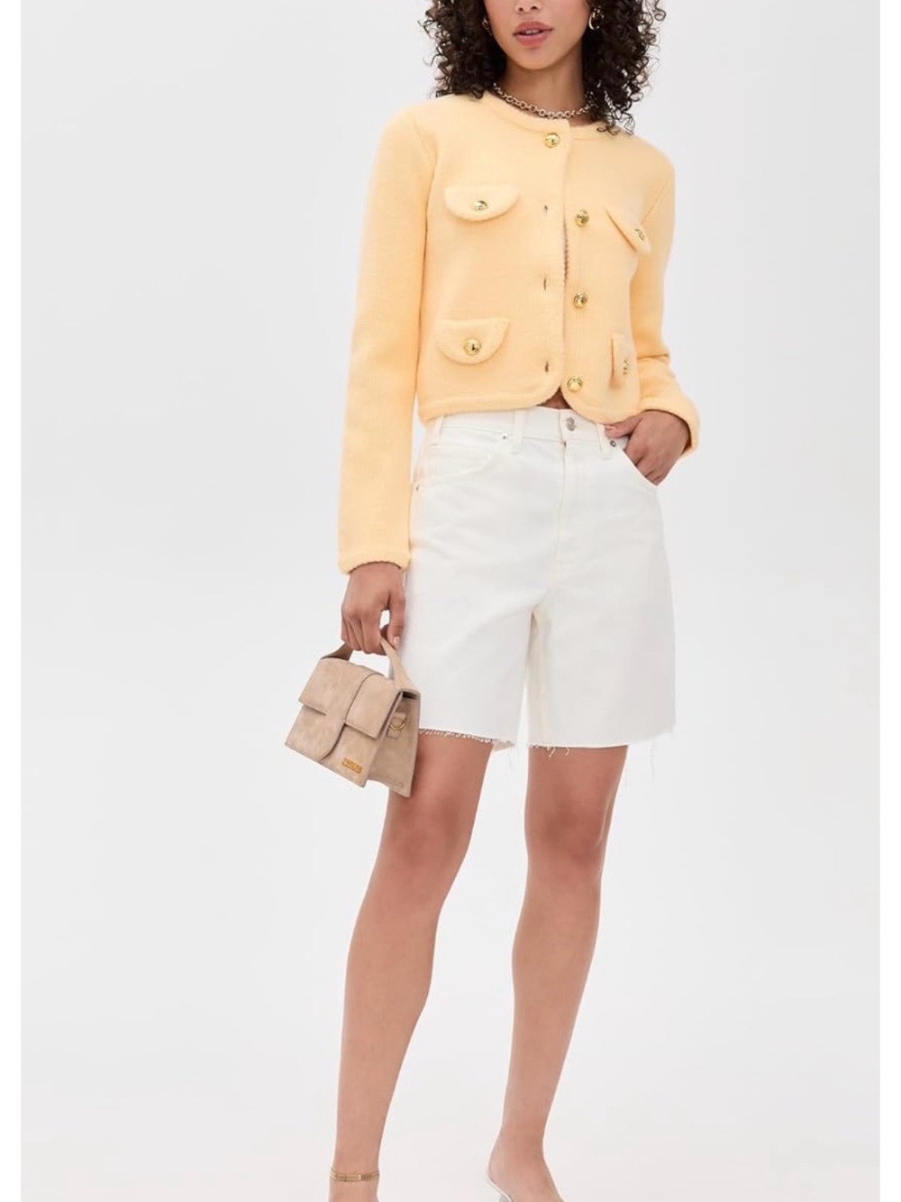 English Factory Button-Front Cropped Cardigan butter yellow XS NWT - Picture 4 of 9